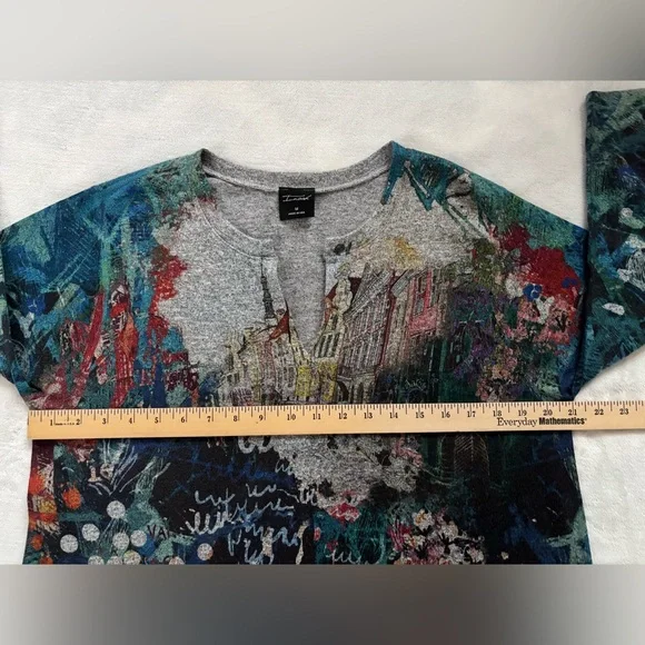 Inoah Art to Wear Cityscape Tunic Top Dress Gray Graphic PrintSize M Made in USA - Picture 6 of 11